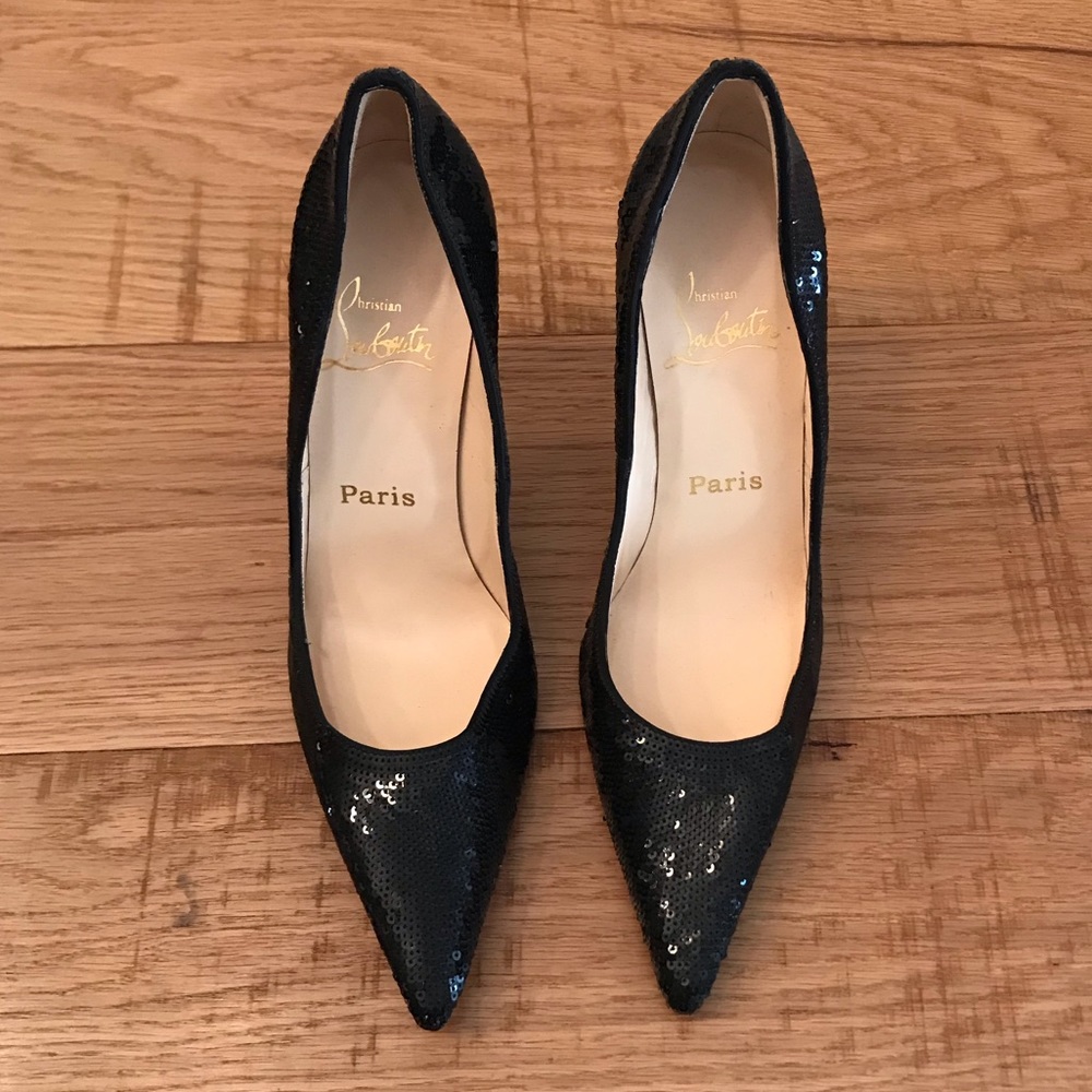 Christian Louboutin Black Sequin Heels Size 37 1/2